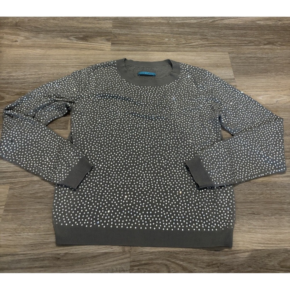 Alice + Olivia Embellished Sweater Studded Crewneck Small Bedazzled Rhinestone